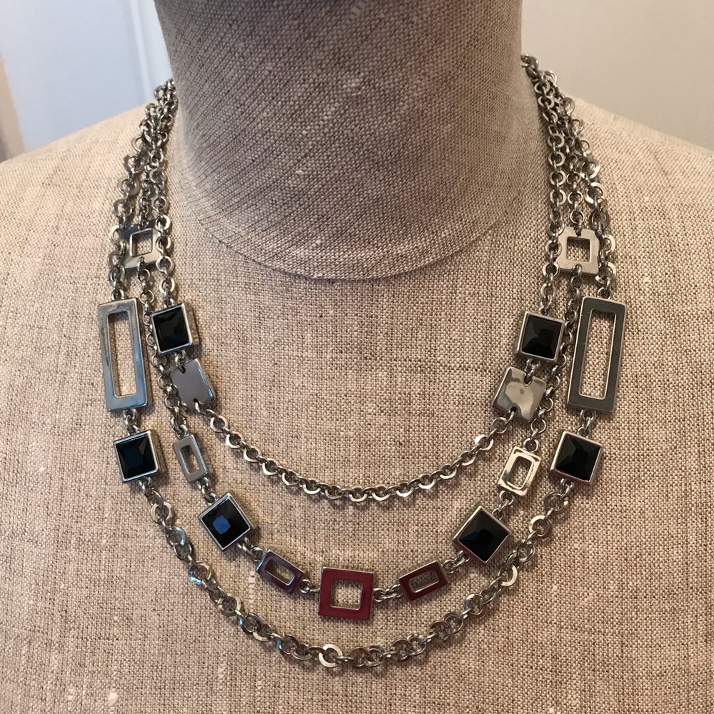 WHBM 3 strand silver and black statement necklace